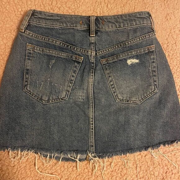 Free People We The Free denim Mini Jean skirt Distressed Button Fly Size 25 - Picture 5 of 11